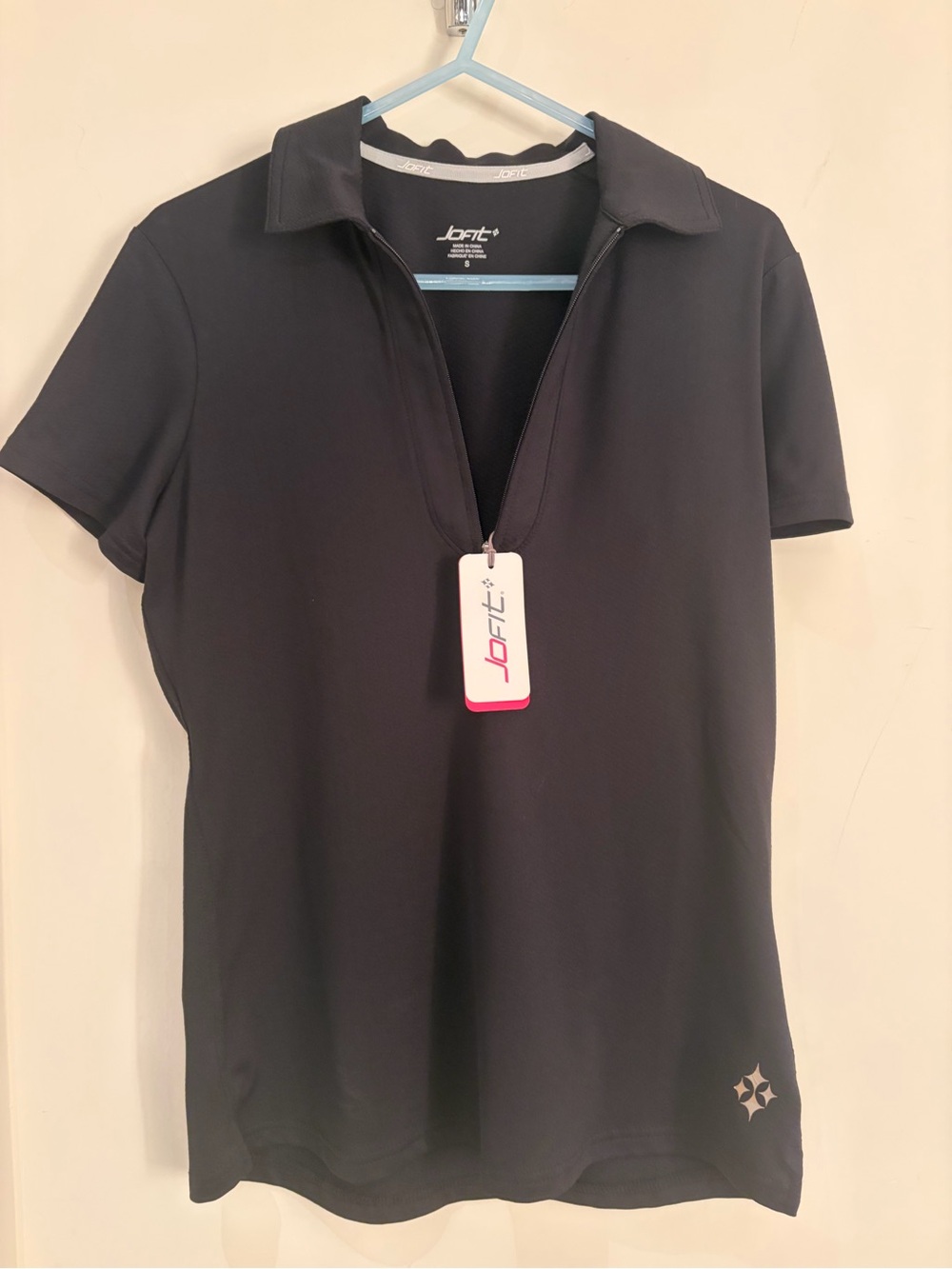 Jofit Black Short Sleeve Zip Polo Top NWT